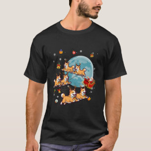 Camiseta Cachorro Bonito do Pai Natal Andando Shiba Inu Mul