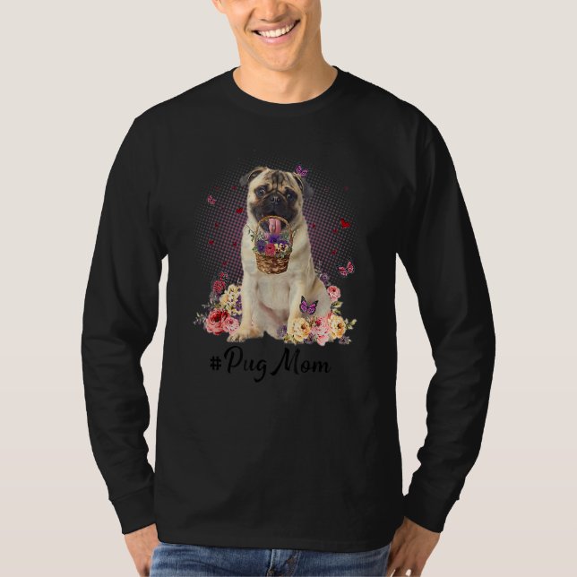 Camiseta Cachorro Bonito Mãe Flor Dia de as mães Feliz Cão  (Frente)