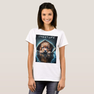 Camiseta Cachorro bonito no dia da chuva com a arte azul