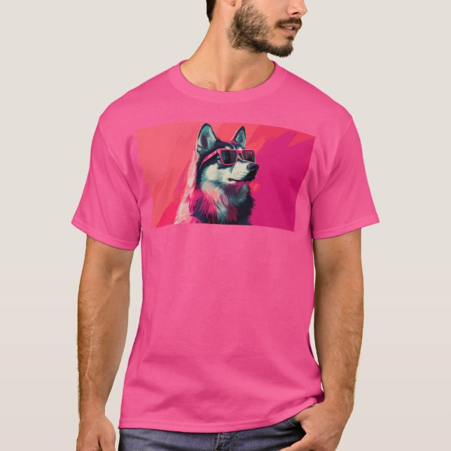 Camiseta Cachorro bonito Siberian Husky com óculos de sol (Frente)