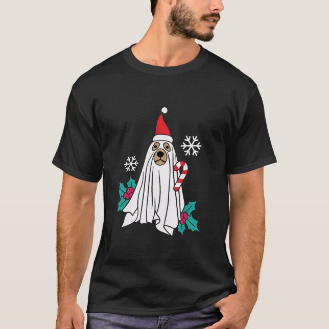 Camiseta Cachorro Bonito Vestido como Fundição de Natal do  (Frente)