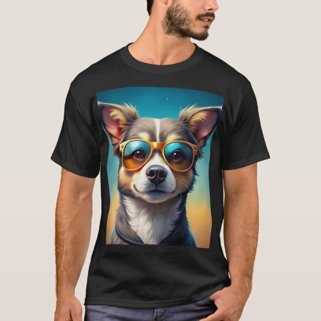 Camiseta Cachorro bonito vestindo óculos de sol (Frente)