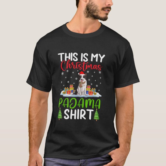 Camiseta Cachorro Border Collie Árvore de Natal Chapéu de P (Frente)