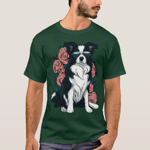 Camiseta Cachorro Border Collie e Flor
