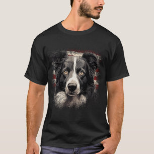 Camiseta Cachorro Border Collie Vintage Bandeira Americana