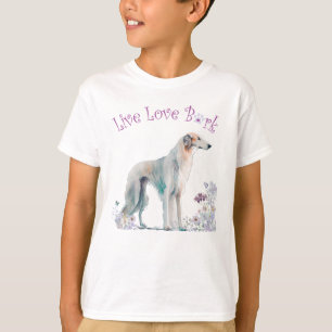 Camiseta Cachorro Borzoi Fofo Floral