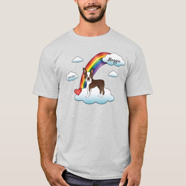 Camiseta Cachorro Boston Terrier Marrom Chocolate Arco-íris (Frente)