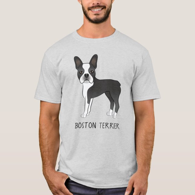 Camiseta Cachorro Boston Terrier Preto E Branco Com Texto (Frente)