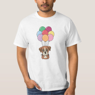 Camiseta Cachorro-Boxeador Voa Com Balões Coloridos