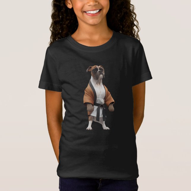 Camiseta Cachorro-Boxeiro Jogar Karate, Cachorro-Boxão-Kara (Frente)