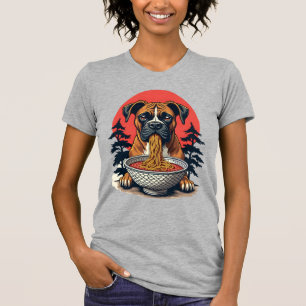 Camiseta Cachorro Boxer Antigo Comendo Ramen Pôr do Sol Jap