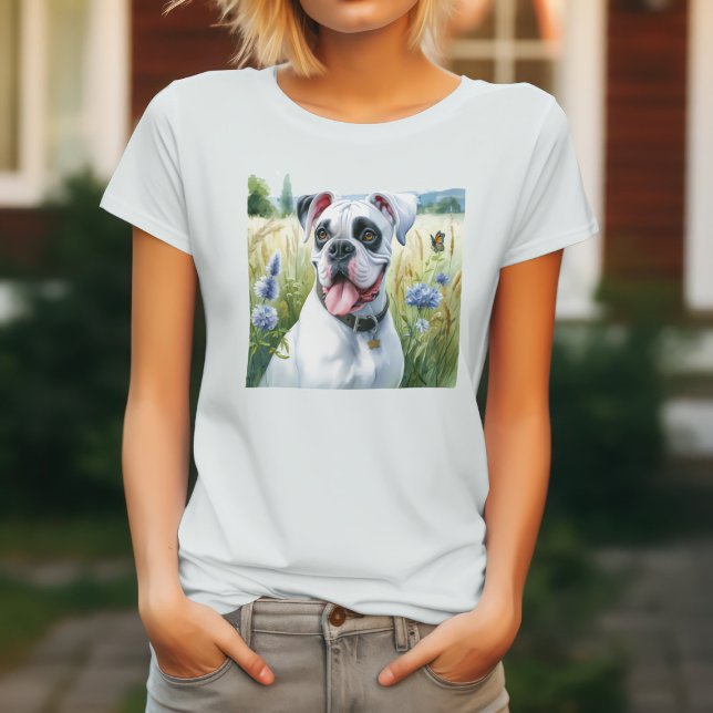 Camiseta Cachorro Boxer Branco & Flores (Criador carregado)