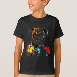Camiseta Cachorro Boxer Com Luvas Homens Mulheres Crianças