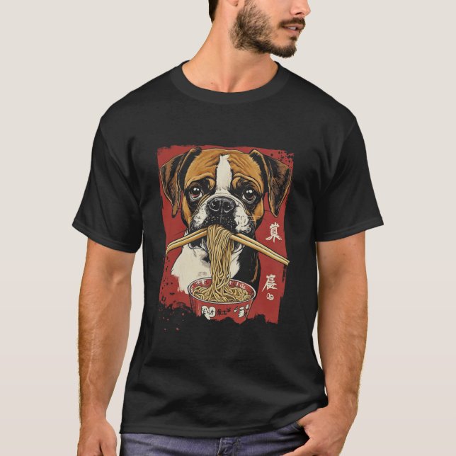 Camiseta Cachorro Boxer Comendo Ramen (Frente)