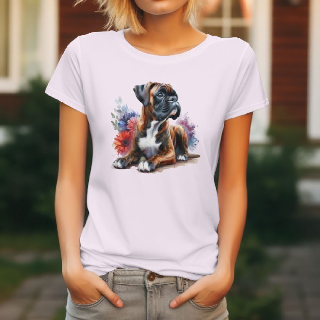 Camiseta Cachorro Boxer & Flores (Criador carregado)