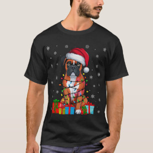 Camiseta Cachorro Boxer Luzes de Natal Feias Chapéu de Papa