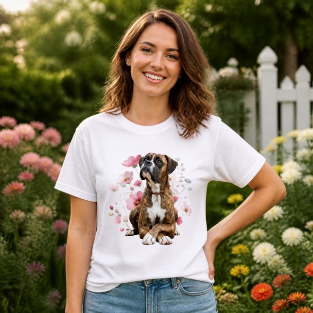 Camiseta Cachorro Boxer Tigrado & Flores Silvestres (Criador carregado)
