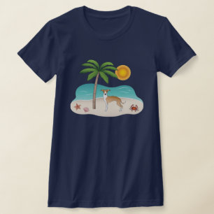 Camiseta Cachorro Branca E Fawn Em Uma Praia Tropical De Ve