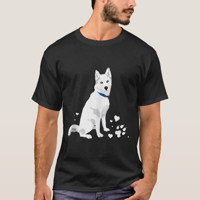 Camiseta Cachorro Branco Bonito Siberiano Pregado Branco Ne (Frente)