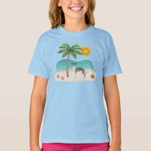 Camiseta Cachorro Branco E Azul Em Uma Praia Tropical De Ve