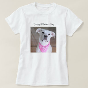 Camiseta Cachorro Branco Feliz, Feliz, Com Scarf Rosa Bonit