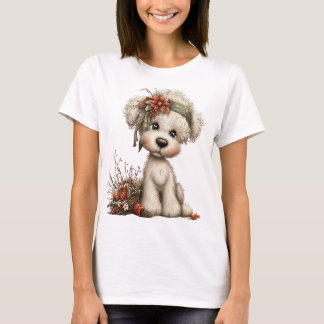 CAMISETA CACHORRO BRANCO FOFO E CAPRICHOSO COM TEMA DE OUTO