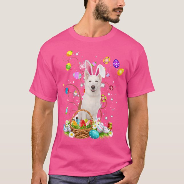 Camiseta Cachorro Branco German shepherd Páscoa Ovina Caça (Frente)