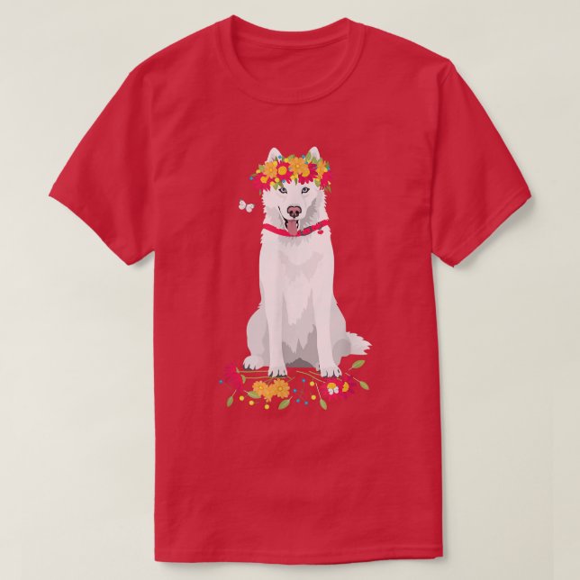 Camiseta Cachorro branco siberiano Husky branco de neve com (Frente do Design)