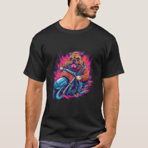 Camiseta Cachorro Buldogue andando de moto