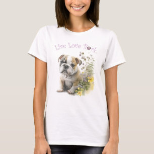 Camiseta Cachorro Buldogue Mãe Floral