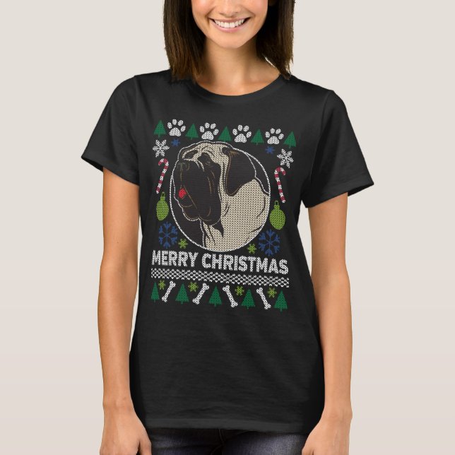 Camiseta Cachorro Bull Mastiff Raça Fumaça De Natal Feia (Frente)
