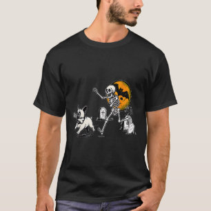 Camiseta Cachorro Bulldog Francês Caçando Esqueleto Dia das