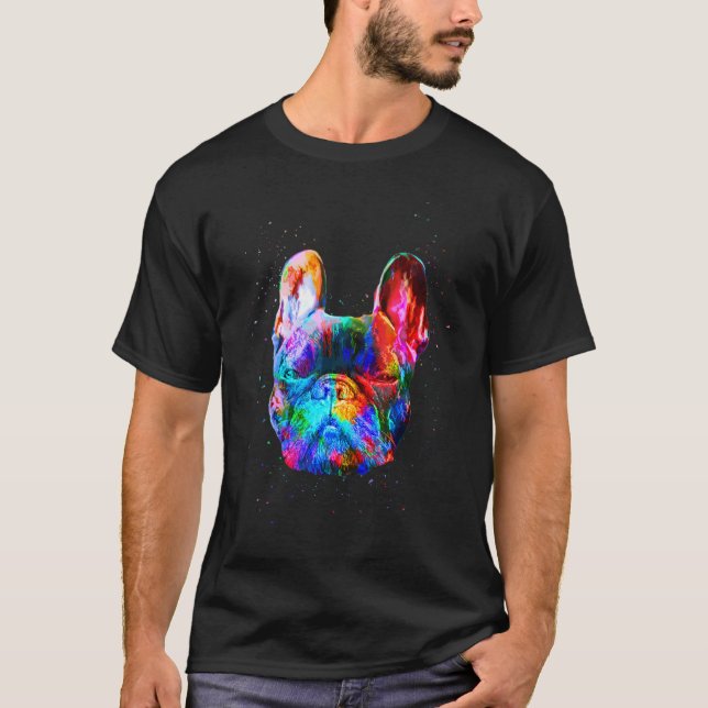 Camiseta Cachorro Bulldog Francês Geométrico Cor Splash Pop (Frente)