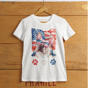 Camiseta Cachorro Bulldog Francês Vermelho Branco e Azul 4