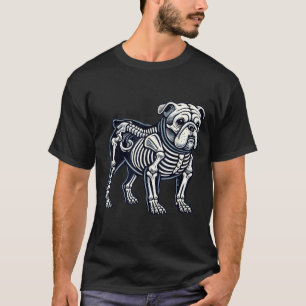 Camiseta Cachorro Bulldog Inglês Esqueleto Halloween