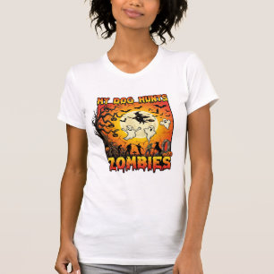 Camiseta Cachorro Caça Zumbis Dia das Bruxas Fantasmas Brux