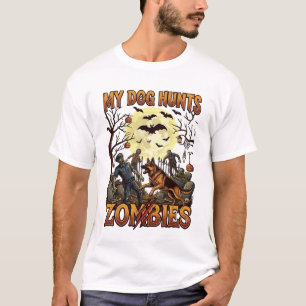 Camiseta Cachorro Caça Zumbis Halloween Pastor Alemão Lua_1