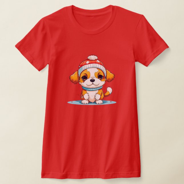 Camiseta Cachorro Cachi Kawaii Cartoon de Natal Cachorro (Postura )