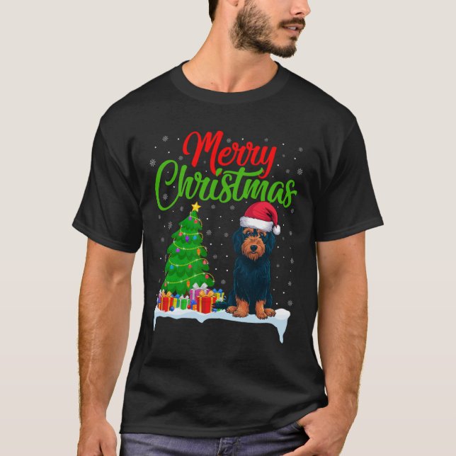 Camiseta Cachorro Cachorro Árvore de Natal Luz Engraçada Xm (Frente)