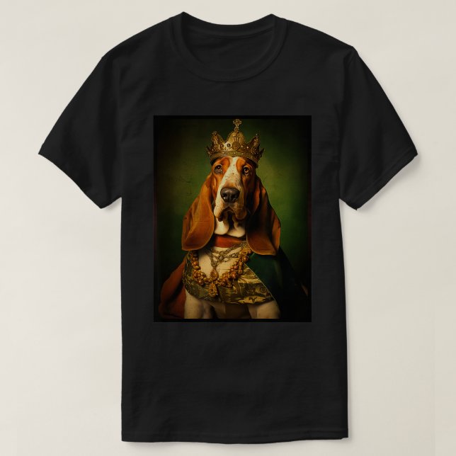 Camiseta Cachorro Cachorro Basset Retrato Renascença Funny  (Frente do Design)