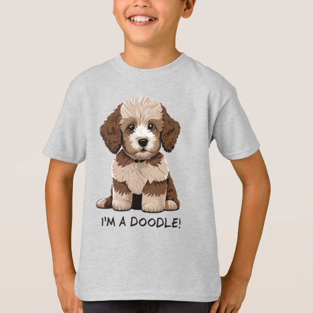 Camiseta Cachorro Cachorro Bonito Aussiedoodle Puppy Kids (Frente)