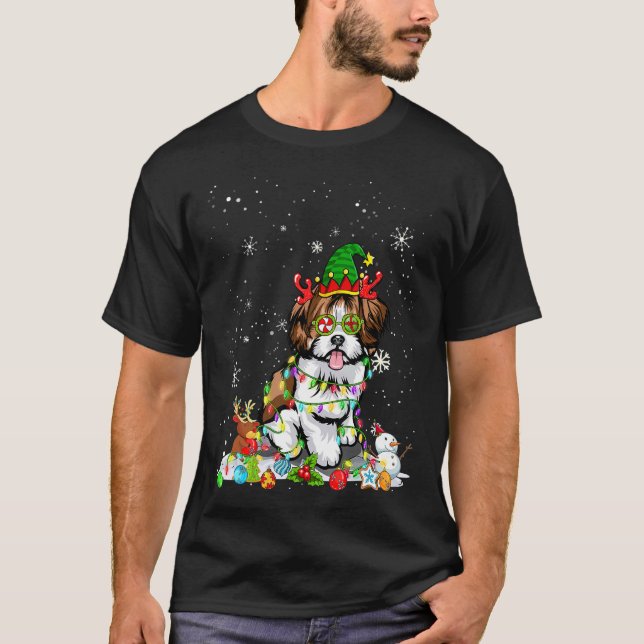 Camiseta Cachorro Cachorro Cachorro Cachorro Elf Hat Noite  (Frente)