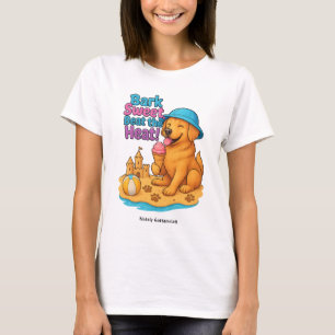 Camiseta Cachorro Cachorro Comendo Sorvete Engraçado Praia