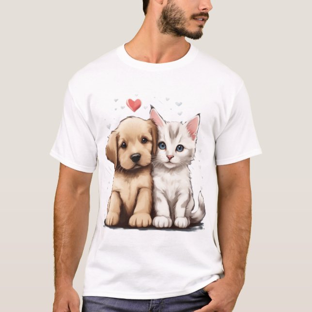 Camiseta Cachorro Cachorro E Gato Apaixonados (Frente)