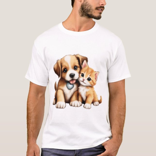 Camiseta Cachorro Cachorro E Gato Apaixonados (Frente)