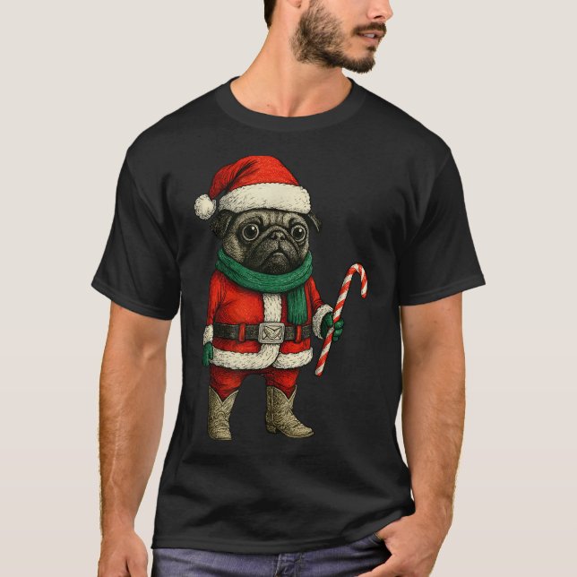 Camiseta Cachorro Cachorro Engraçado Xmas Roupa Vermelha Pu (Frente)