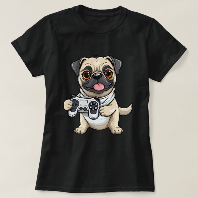 Camiseta Cachorro Cachorro Gamer Engraçado Jogando Cachorro (Frente do Design)