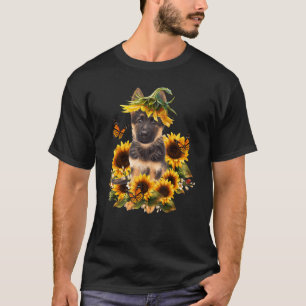 Camiseta Cachorro-Cachorro-girassol-german shepherd