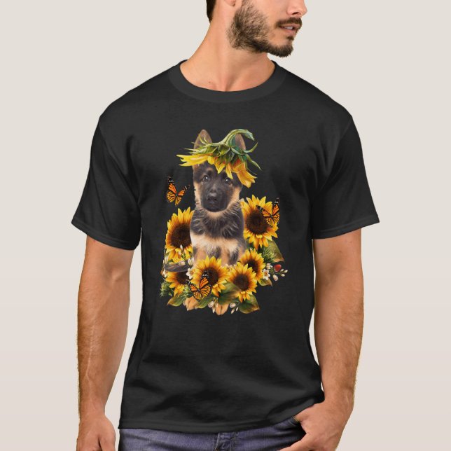Camiseta Cachorro-Cachorro-girassol-german shepherd (Frente)