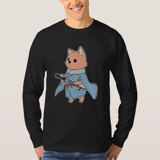 Camiseta Cachorro Cachorro Samurai Em Roupas Tradicionais A (Frente)